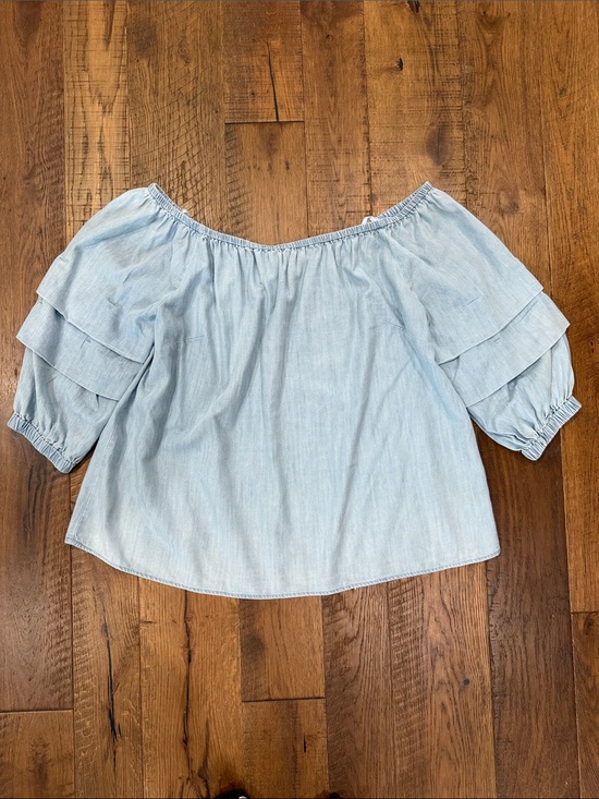 Lane Bryant Tops - Lane Bryant Chambray Off-Shoulder Ruffle Sleeve Top